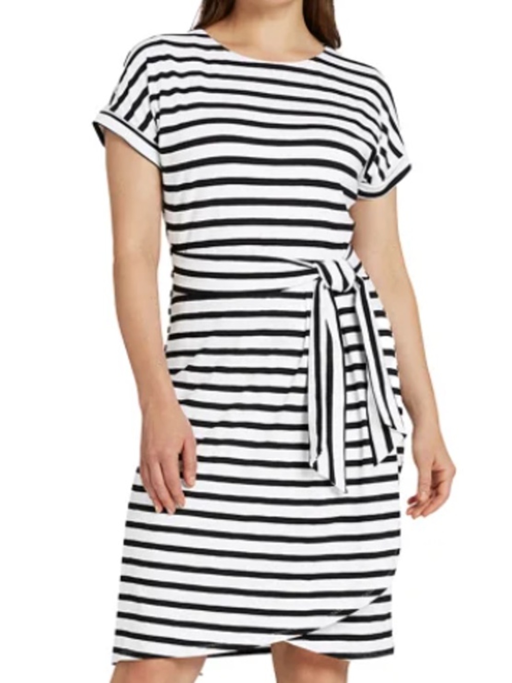 Chaps Black & White Striped Tie-Waist Chemise